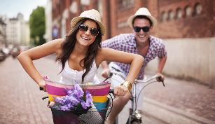 a woman with a man's bike